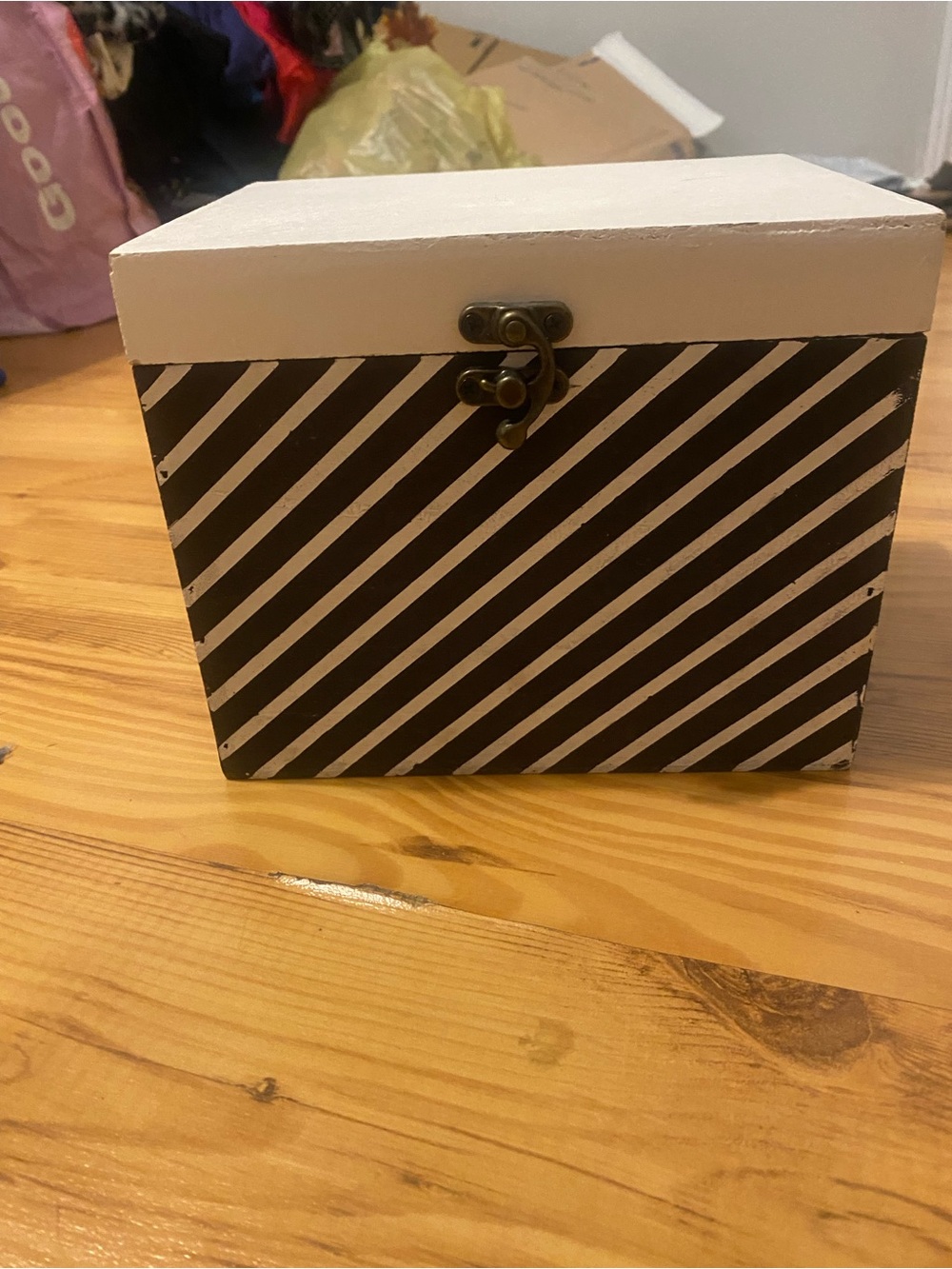 Striped Black and White Decorative Storage Box with Latch